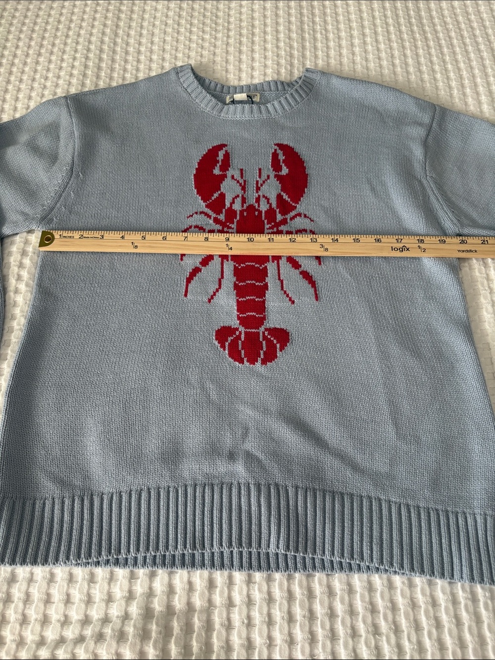 Mighty Fine Light Blue Preppy Beach Crewneck Sweater w/Red Lobster Motif SZ L - Picture 5 of 6